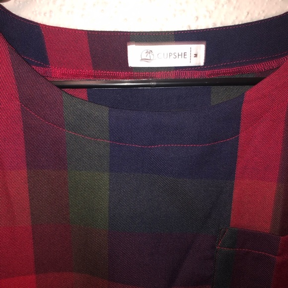 Cupshe Lady Leisure Plaid Long Sleeve Mini Shirt Dress - Picture 2 of 4